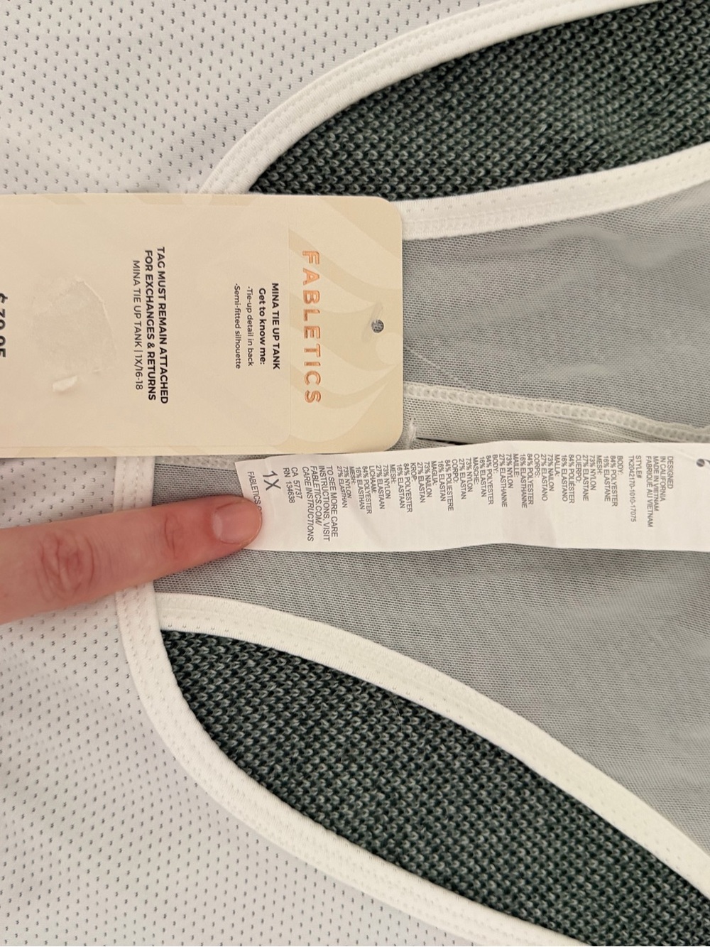 Fabletics White Mesh Racerback Tank Top - Picture 2 of 3